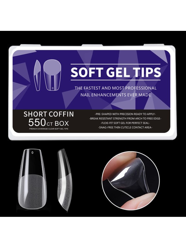 Gellie Tip 92 Soft Gel Tips Short Coffin