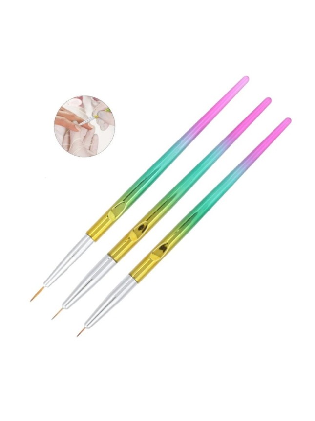 Σετ 3 Rainbow Πινέλα Nail Art με Εργονομική Λαβή