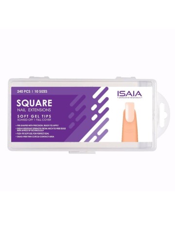 240 Soft Gel Tips Isaia Square Clear Soak Off Full Cover 12 Sizes