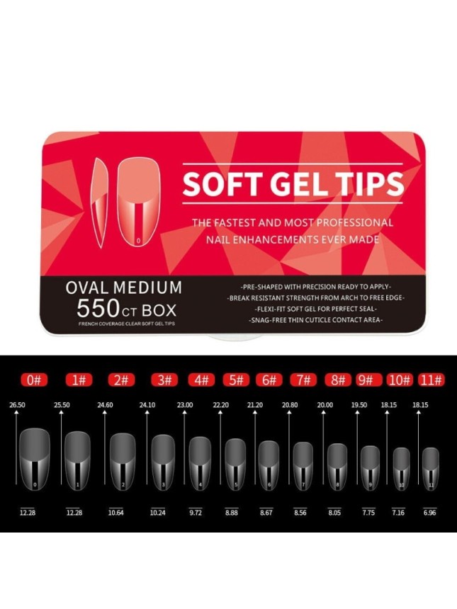 550 Oval Medium Soft Gel Tips 11 Sizes