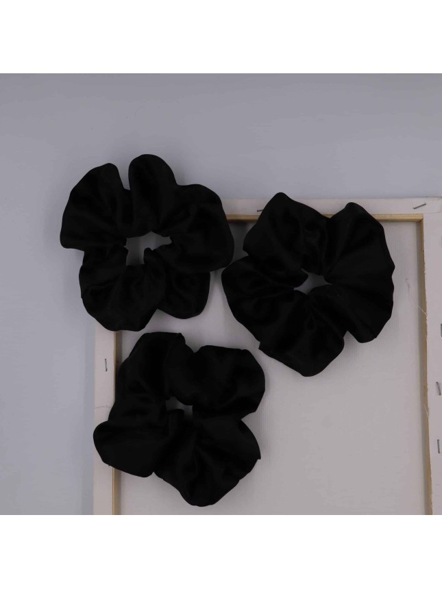 Azure Accessories κλασσικό μεγάλο μαύρο σατέν scrunchie (XA-0741)