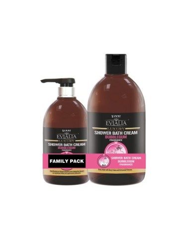 Evialia Family Pack Shower Bath Cream Τσιχλόφουσκα Με Κρέμα Σώματος & 18 ενεργά συστατικά - 1lt + 500ml