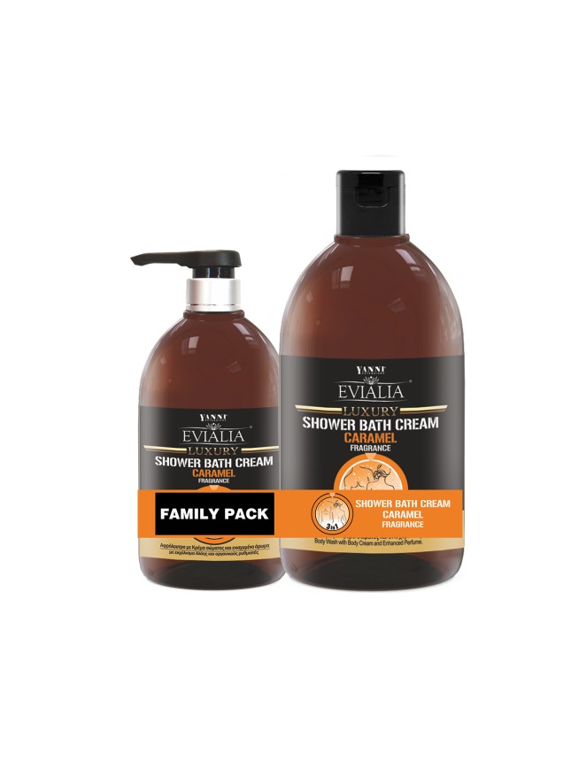 Evialia Family Pack Shower Bath Cream Καραμέλα Με Κρέμα Σώματος & 18 ενεργά συστατικά - 1lt + 500ml (24037-3)