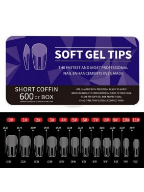 600 Short Coffin Soft Gel Tips 11 Sizes σε Κασετίνα