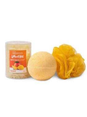 IDC Institute Smoothie Bath Set Mango Άλατα 200gr , Μπάλα Μπάνιου 140gr & Σφουγγαράκι