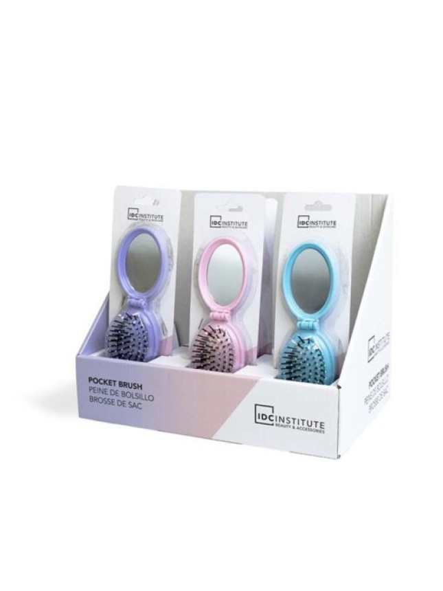 IDC Pocket Pop Out Brush With Mirror – Πτυσσόμενη Bούρτσα Mαλλιών με Kαθρεφτάκι Μωβ