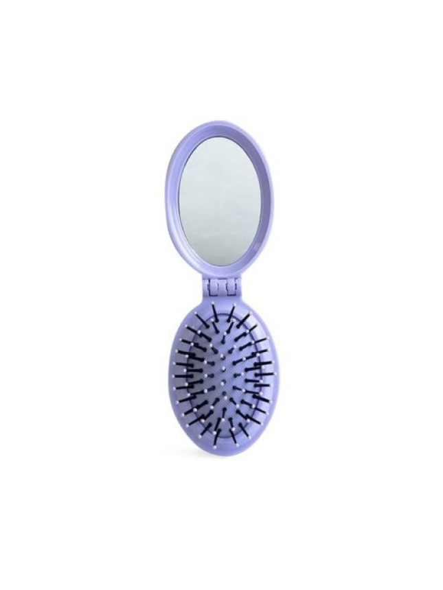 IDC Pocket Pop Out Brush With Mirror – Πτυσσόμενη Bούρτσα Mαλλιών με Kαθρεφτάκι Μωβ