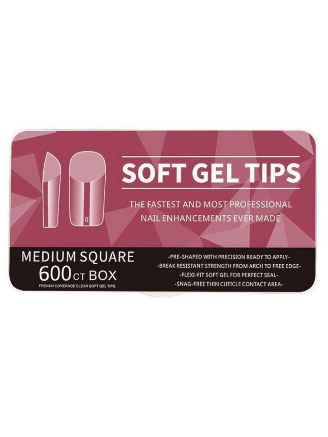 600 Medium Square Soft Gel Tips 11 Sizes